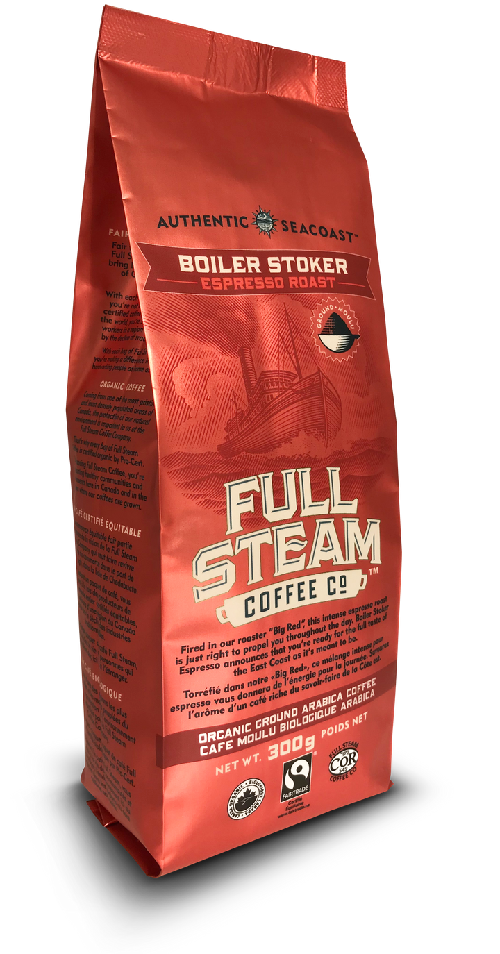 Full Steam Ground Coffee, Boiler Stoker Espresso Roast